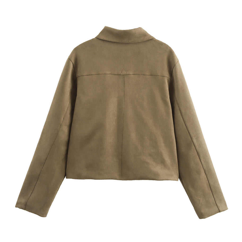 Women Clothing Autumn Winter Jacket Old Money Suede Short Coat