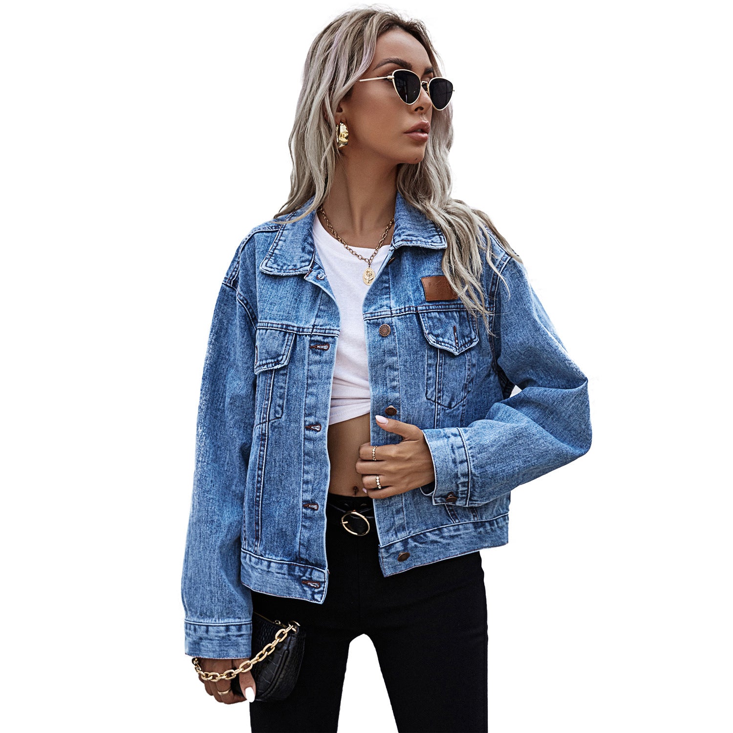 Women Clothing Office Loose Denim Jacket Autumn Winter