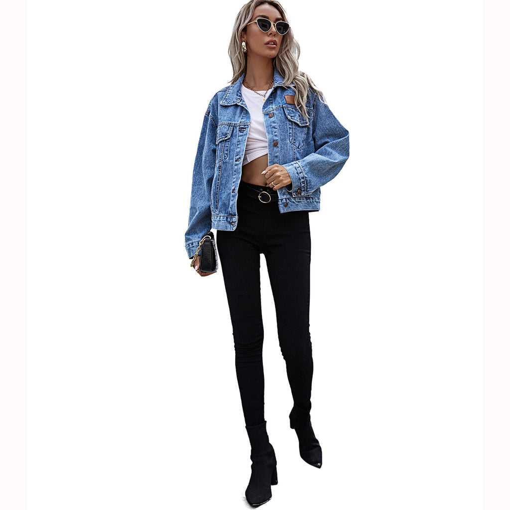 Women Clothing Office Loose Denim Jacket Autumn Winter