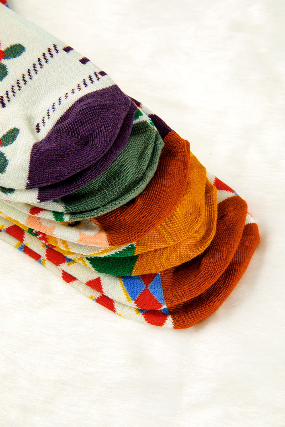 White Plaid Floral Cotton Crew Socks