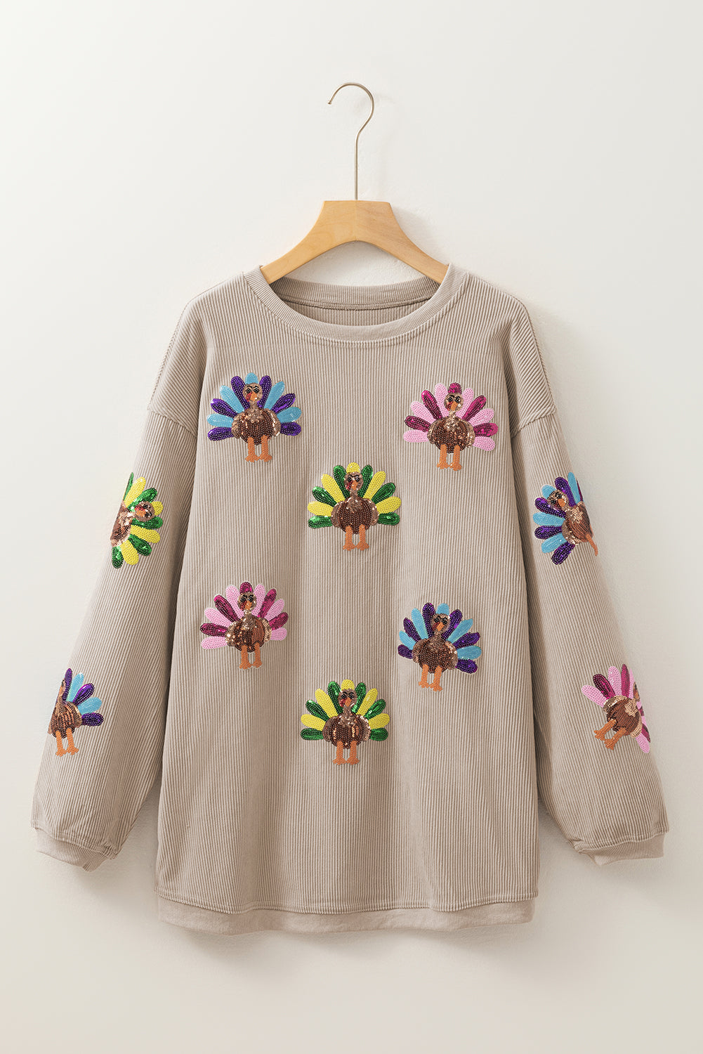 Smoke Gray Turkey Patch Application Graphic Corded Sweatshirt