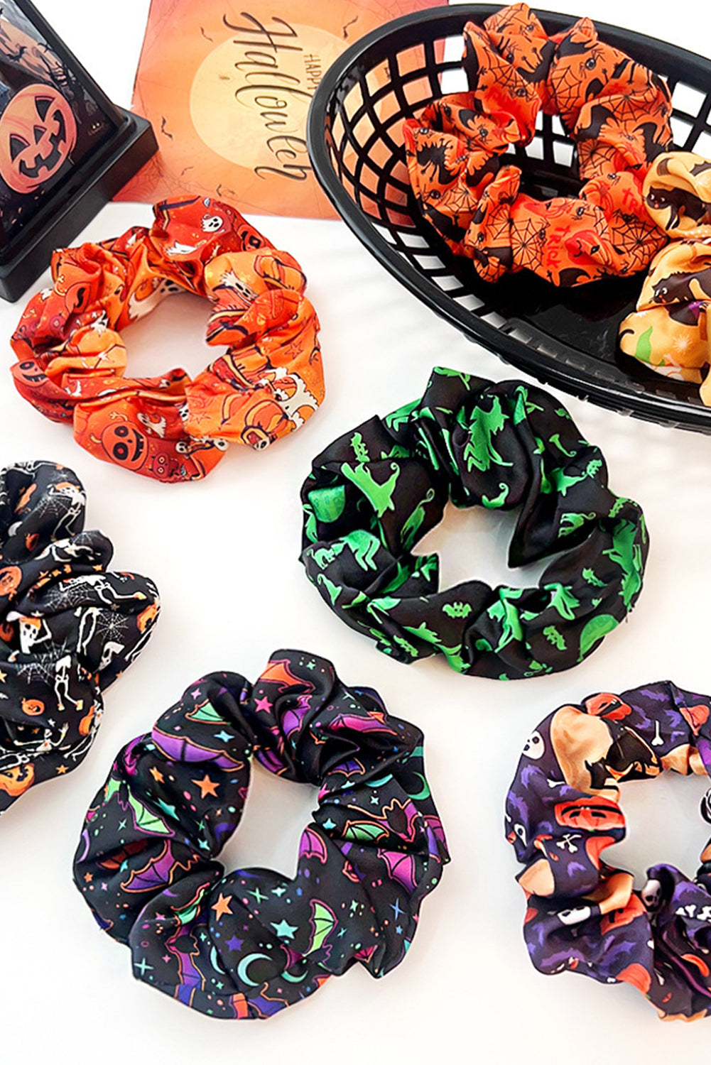 Black Halloween Pumpkin Ghost Hair Scrunchie