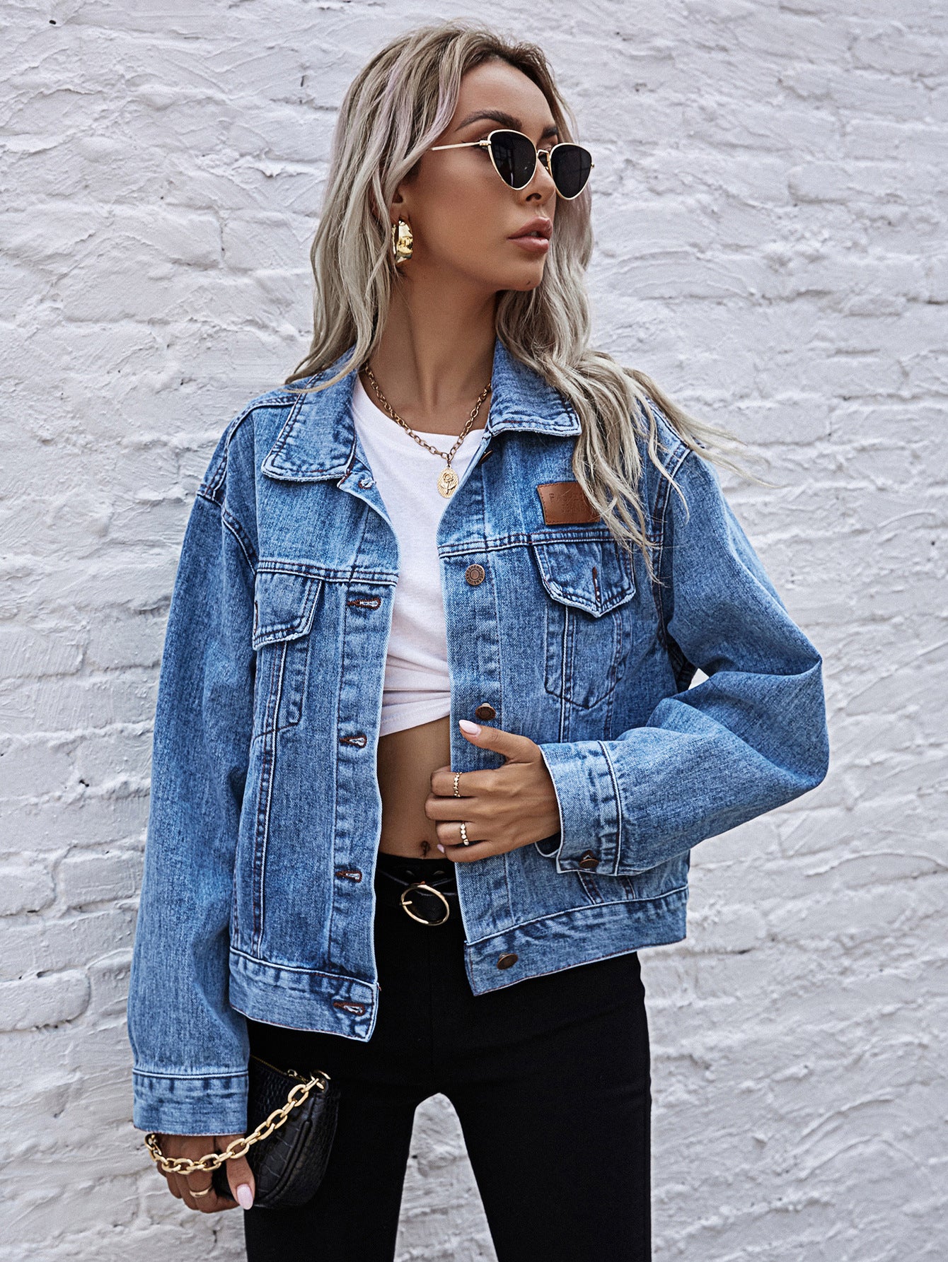 Women Clothing Office Loose Denim Jacket Autumn Winter