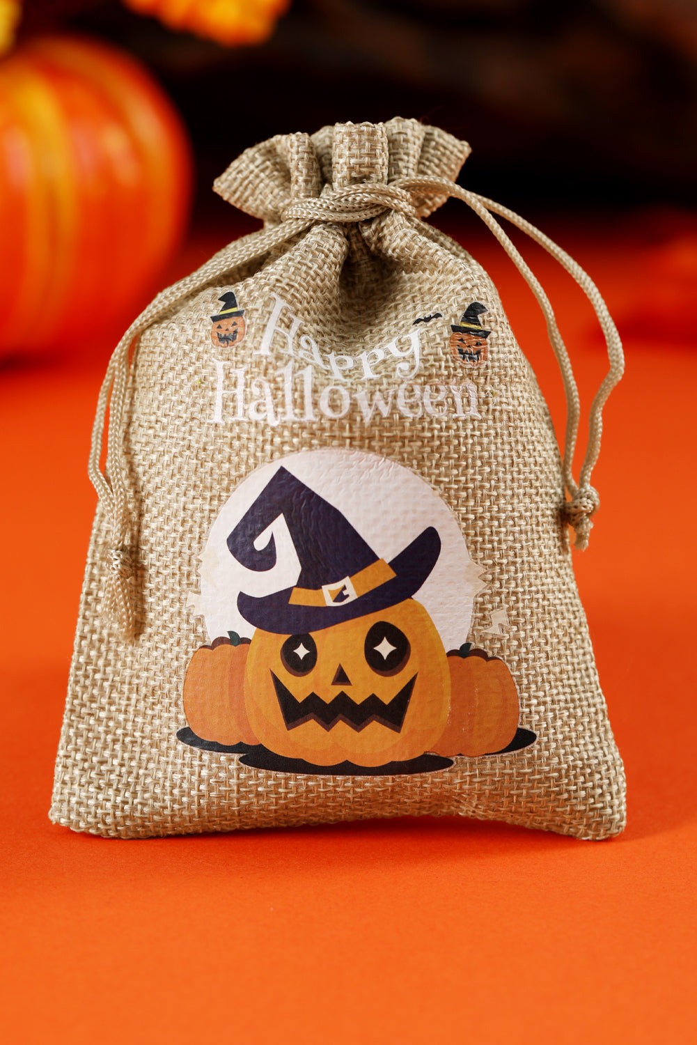 Orange Pumpkin Witch Halloween Party Gift Burlap Bag