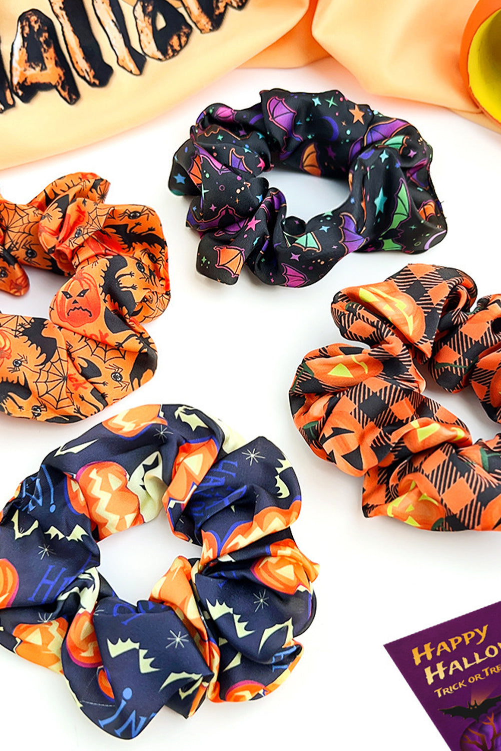 Black Halloween Pumpkin Ghost Hair Scrunchie