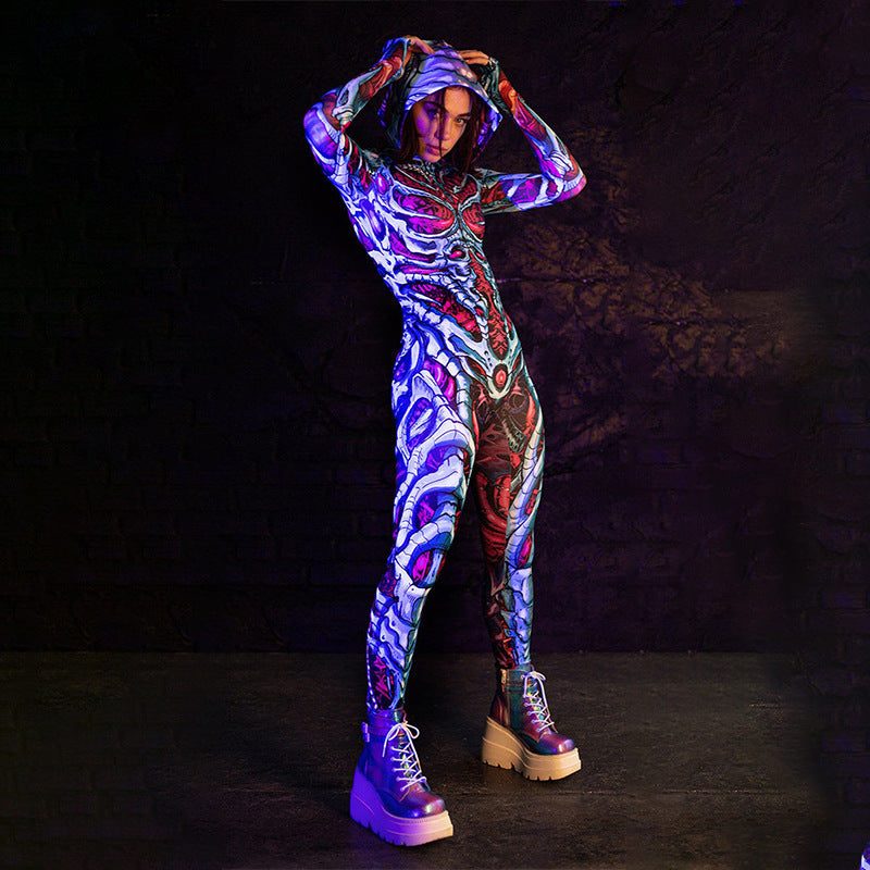 Women Clothing Printed Halloween Skull Costume Horror Zombie Jumpsuit Uniform