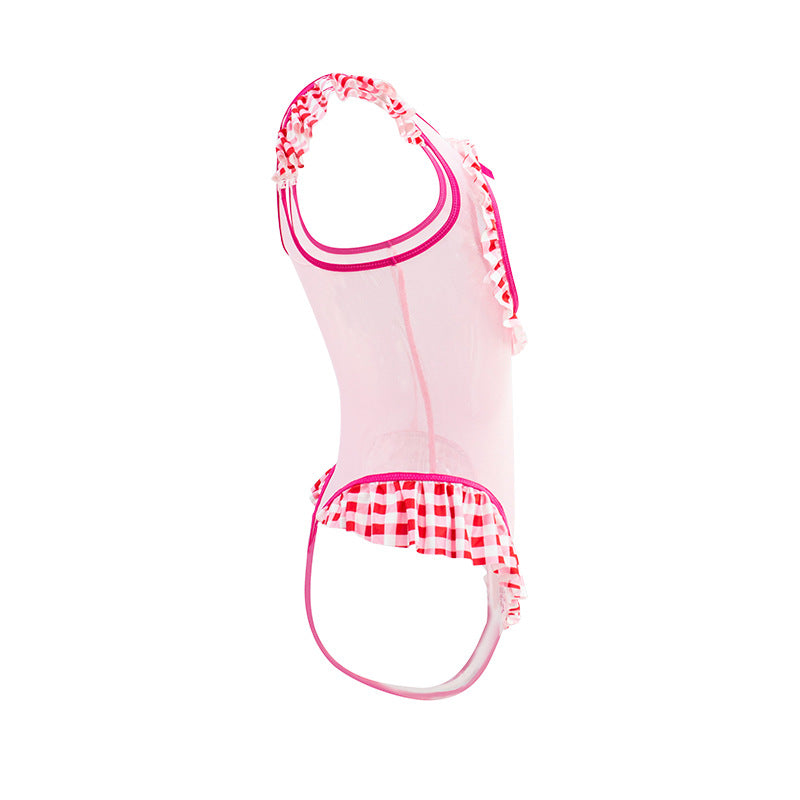 Women Pink See through Sexy Seductive Flirting Bed Passion Sexy Jumpsuit Uniform