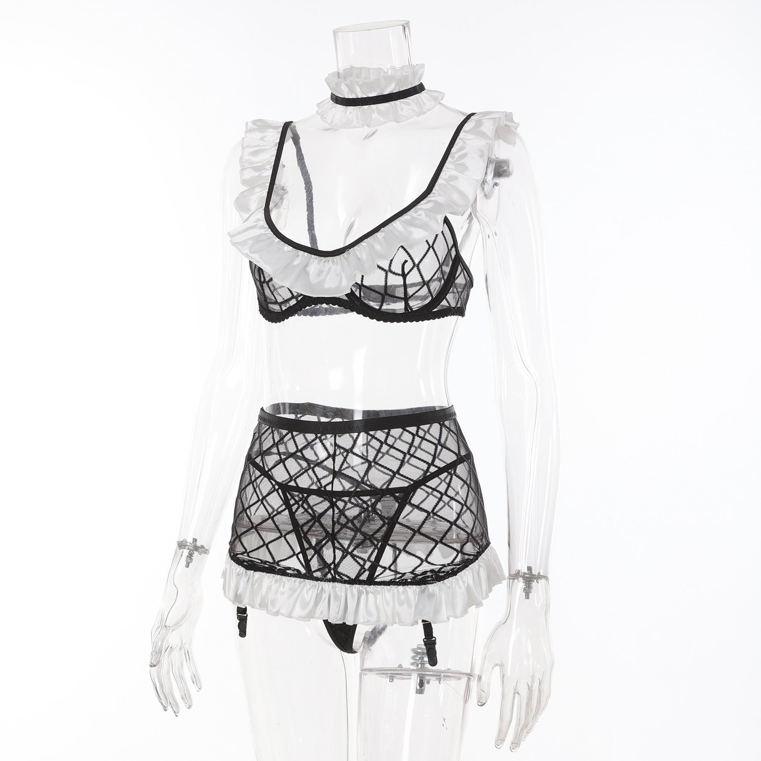 High Profile Figure Sheer Mesh Home Maid Costume Three Piece Set