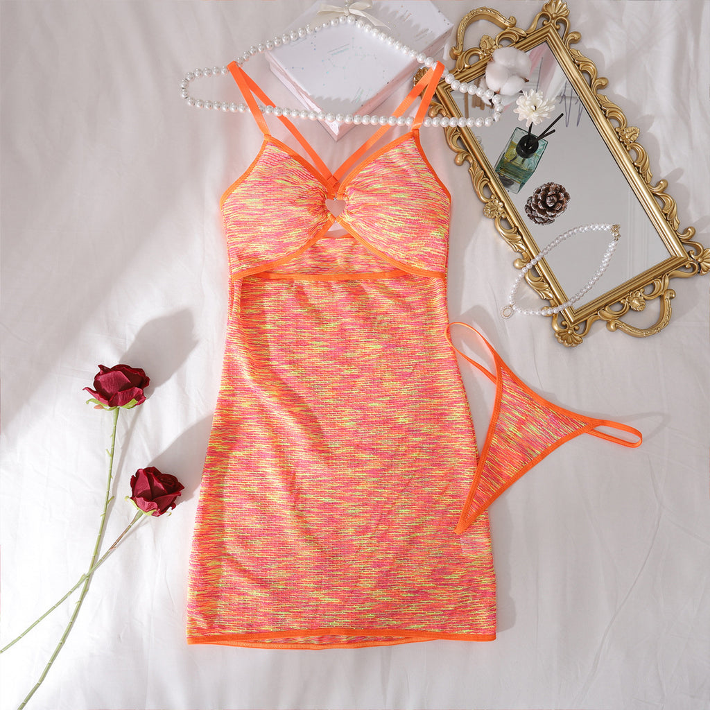 Sexy Seaside Vacation Two Piece Sets Casual Hollow Out Cutout Slim Fit Hip Spaghetti Straps Dress