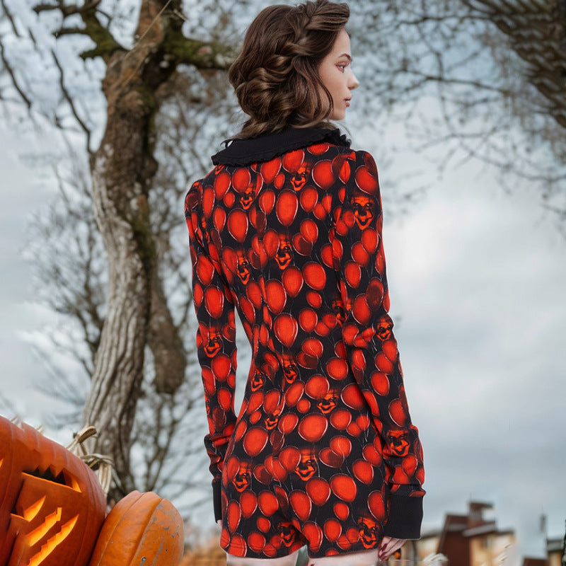 Million Halloween AI Balloon Grimace Contrasting Color of Black Red Romper Women Clothing