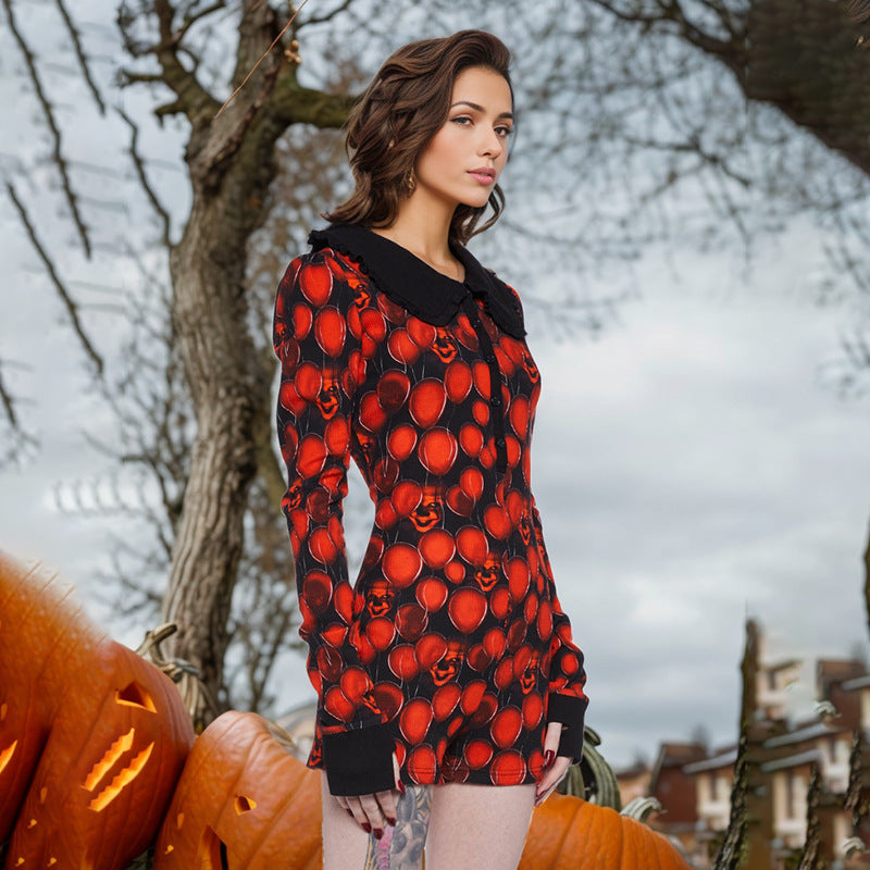 Million Halloween AI Balloon Grimace Contrasting Color of Black Red Romper Women Clothing