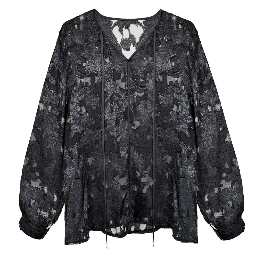Chinese Acetate Jacquard Long Sleeved Sun Protection Shirt Women Summer V neck Lazy Old Money Light Top