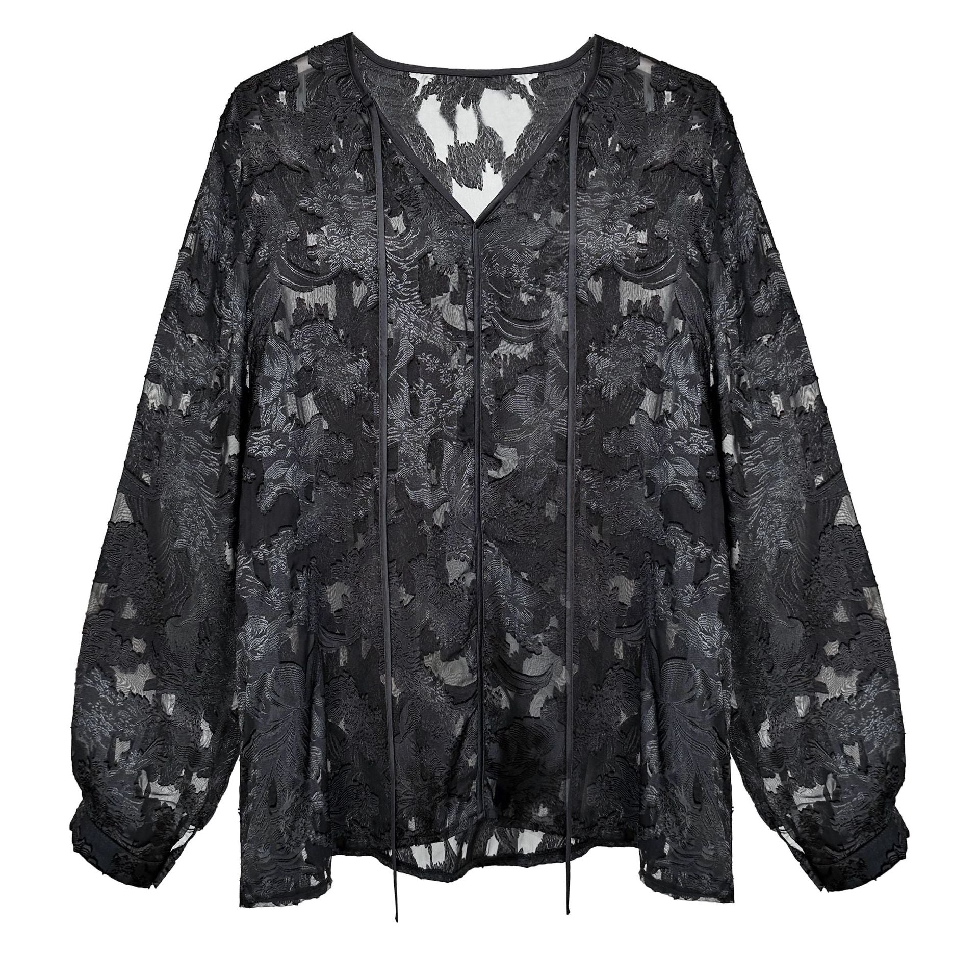 Chinese Acetate Jacquard Long Sleeved Sun Protection Shirt Women Summer V neck Lazy Old Money Light Top