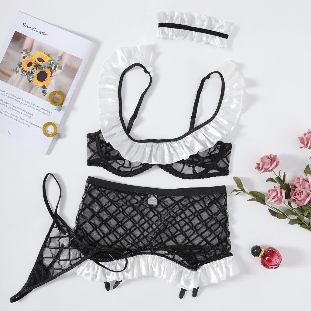 High Profile Figure Sheer Mesh Home Maid Costume Three Piece Set