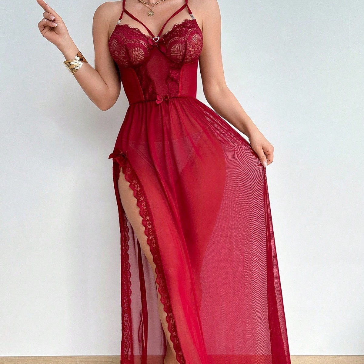 Sexy Lace Cutout Pajamas Jumpsuit See through Lingerie Sexy Lingerie Dress