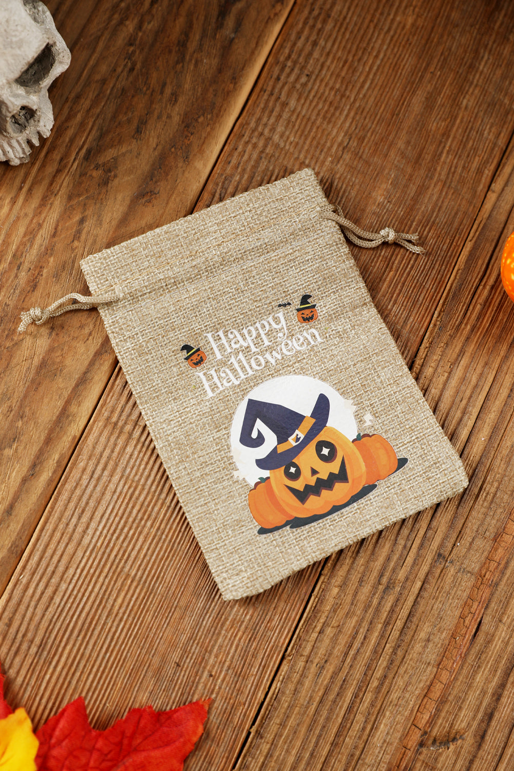 Orange Pumpkin Witch Halloween Party Gift Burlap Bag