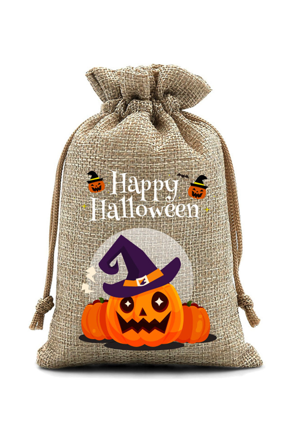 Orange Pumpkin Witch Halloween Party Gift Burlap Bag