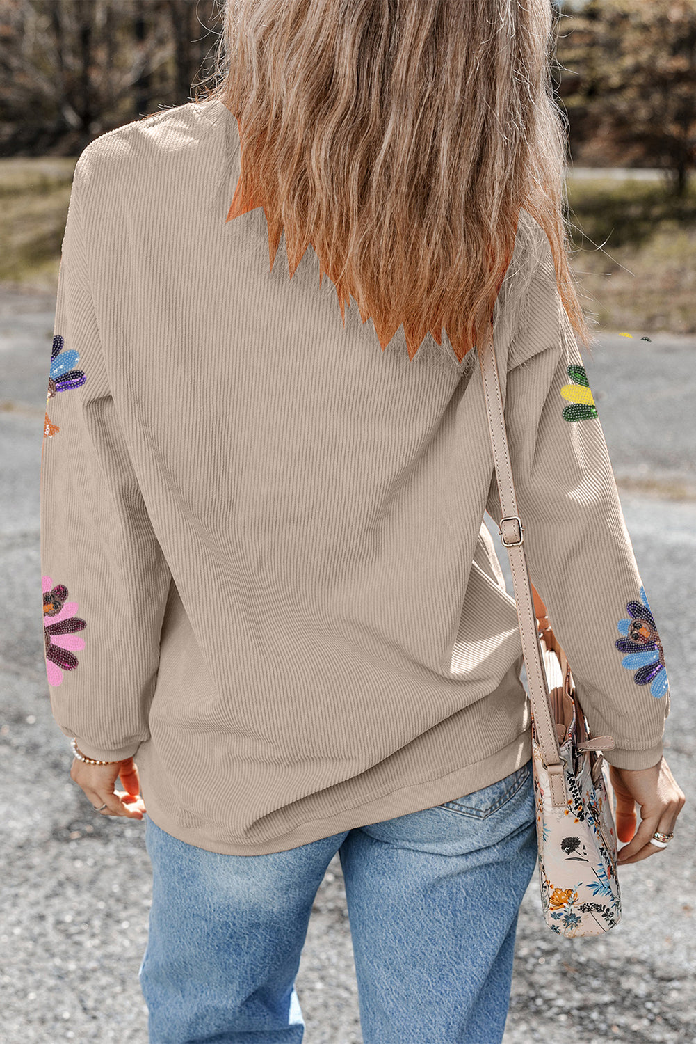 Smoke Gray Turkey Patch Application Graphic Corded Sweatshirt